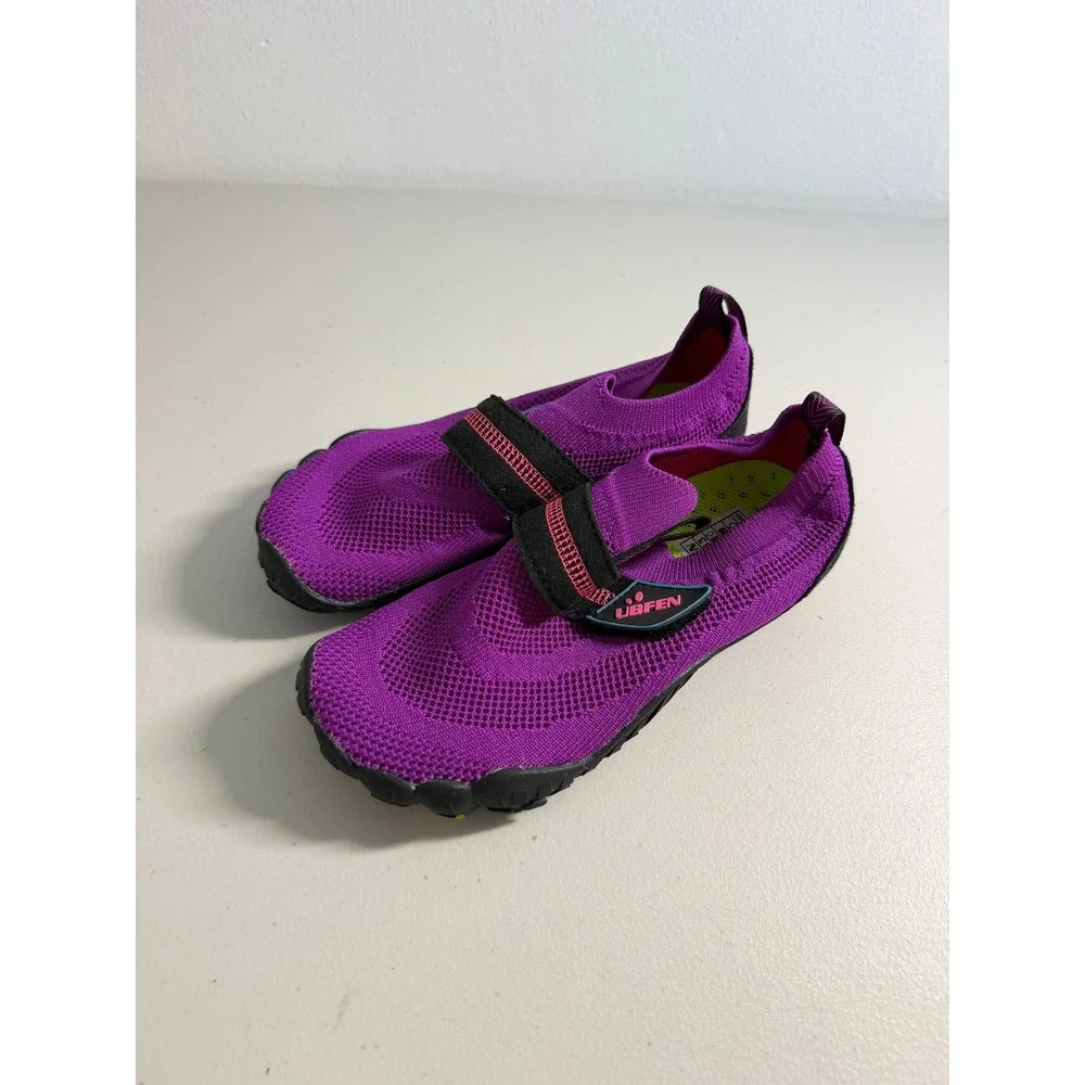 NWOT UBFEN Kids Purple Water Shoes Aqua Socks Size 33 2 Hook Loop Strap Athletic